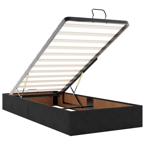 Łóżko Ottoman z materacem i LED, czarny, 80x200cm, aksamit