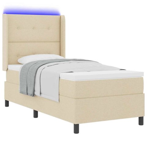 Łóżko z sprężyną LED z materacem Kremowy 90 x 190 cm tkanina