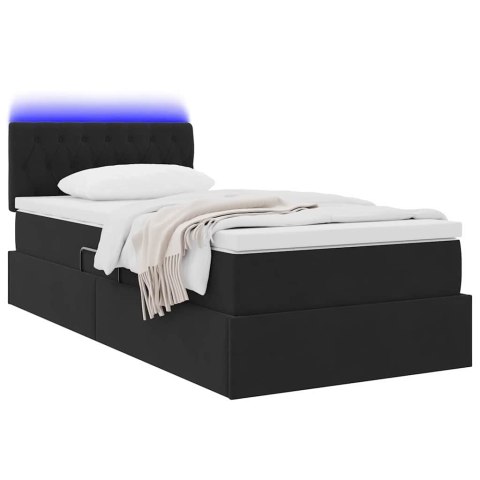 Łóżko z miejscem na przechowywanie i LED Czarny 90 x 190 cm
