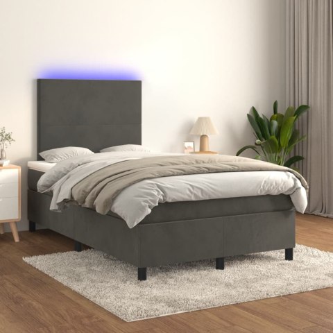 Łóżko kontynentalne z materacem i LED, ciemnoszare, 120x190 cm