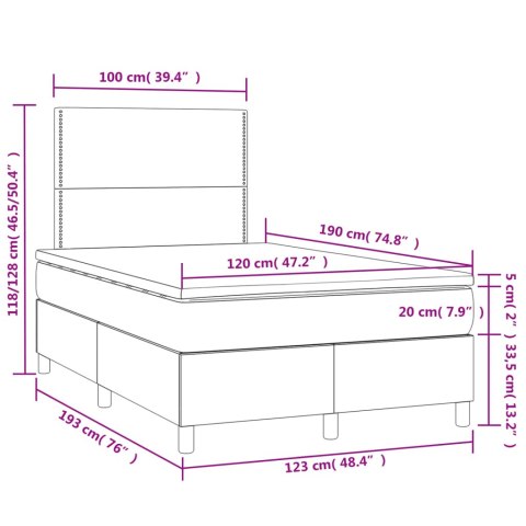 Łóżko kontynentalne z materacem i LED, ciemnoszare, 120x190 cm