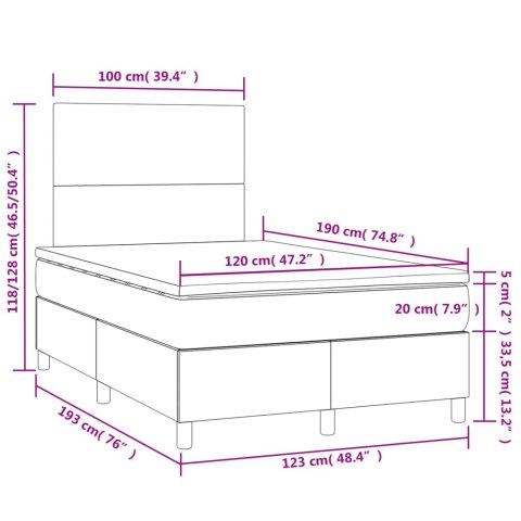 Łóżko kontynentalne z materacem i LED, ciemnozielone, 120x190cm