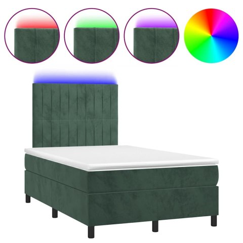 Łóżko kontynentalne z materacem i LED, ciemnozielone, 120x190cm