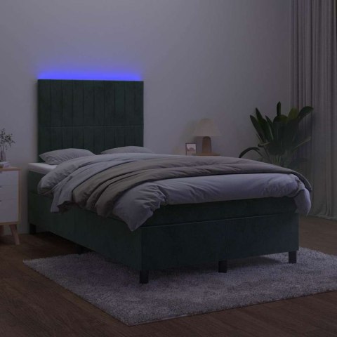 Łóżko kontynentalne z materacem i LED, ciemnozielone, 120x190cm