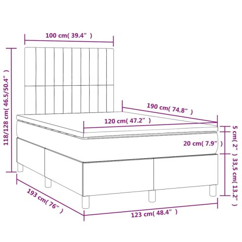 Łóżko kontynentalne z materacem i LED, ciemnozielone, 120x190cm