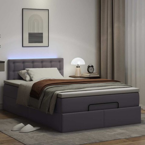 Łóżko otomana z materacami i LED, szara, 120x190cm, ekoskóra