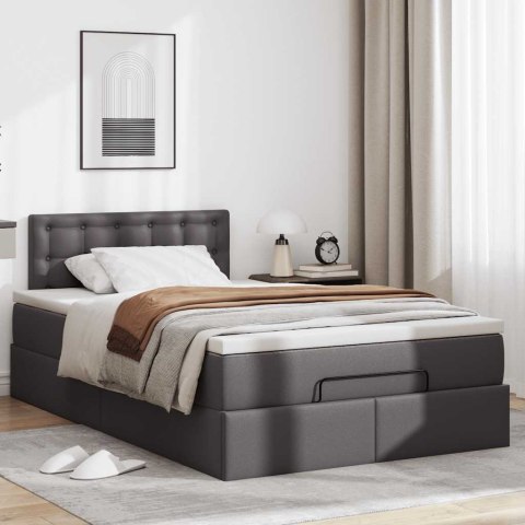 Łóżko otomana z materacami i LED, szara, 120x190cm, ekoskóra