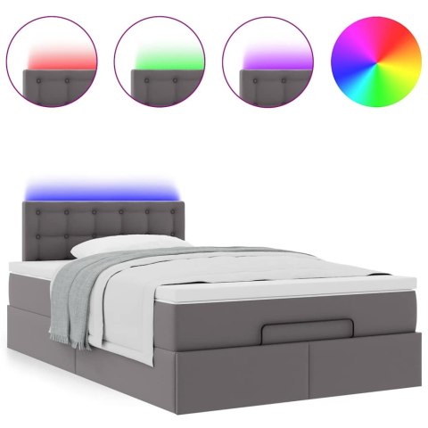 Łóżko otomana z materacami i LED, szara, 120x190cm, ekoskóra