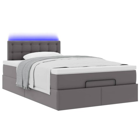 Łóżko otomana z materacami i LED, szara, 120x190cm, ekoskóra