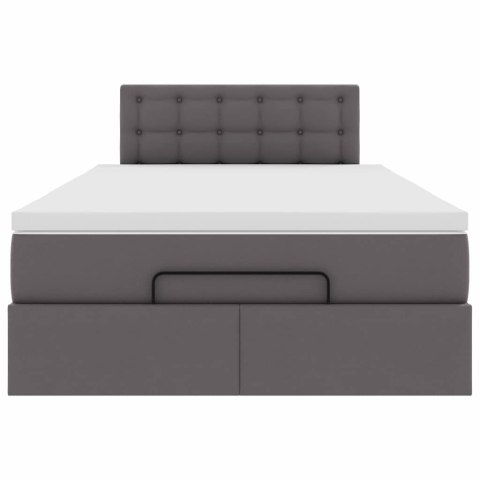 Łóżko otomana z materacami i LED, szara, 120x190cm, ekoskóra