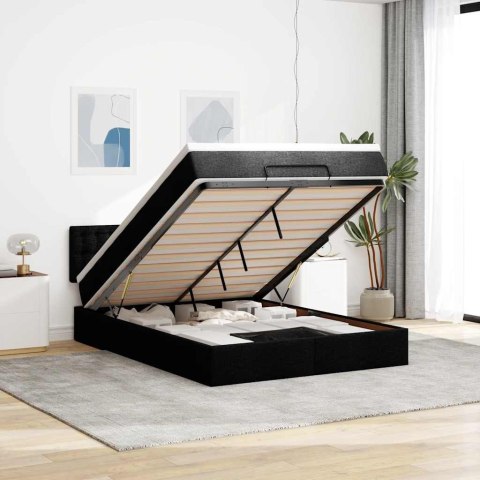 Łóżko Ottoman z materacem i diodami LED Czarny 140x190 cm