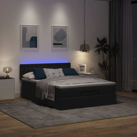 Łóżko Ottoman z materacem i diodami LED Czarny 140x190 cm
