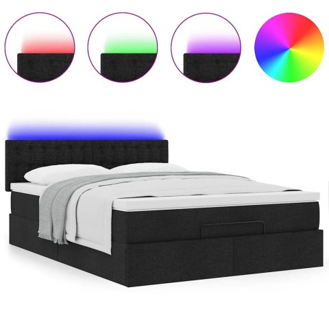 Łóżko Ottoman z materacem i diodami LED Czarny 140x190 cm