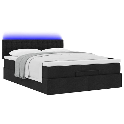 Łóżko Ottoman z materacem i diodami LED Czarny 140x190 cm