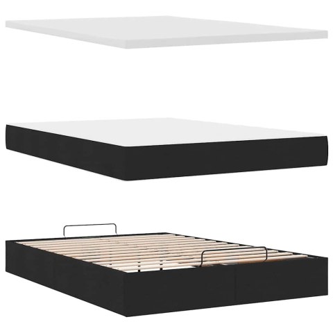 Łóżko Ottoman z materacem i diodami LED Czarny 140x190 cm