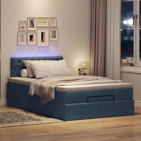 Otomana Łóżko z Materacem i LED Niebieski 120x200 cm Tkanina