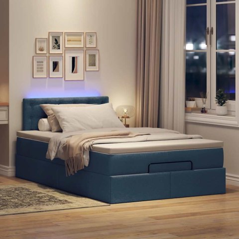 Otomana Łóżko z Materacem i LED Niebieski 120x200 cm Tkanina