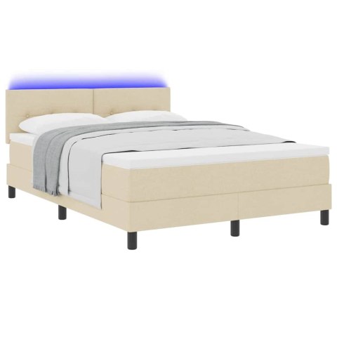 Łóżko sprężynowe z materacem z LED Kremowy 140 x 200 cm tkanina