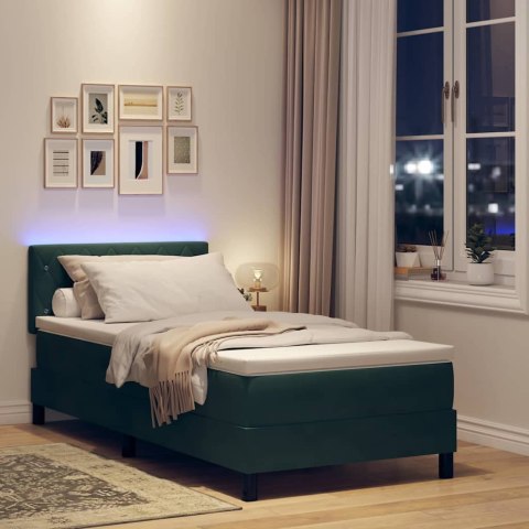 Łóżko z sprężyną LED z LED Ciemna zieleń 100 x 200 cm Aksamit