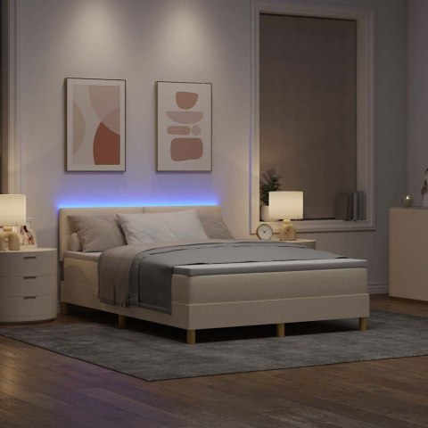 Łóżko z sprężyną LED z materacem Kremowy 140 x 200 cm tkanina