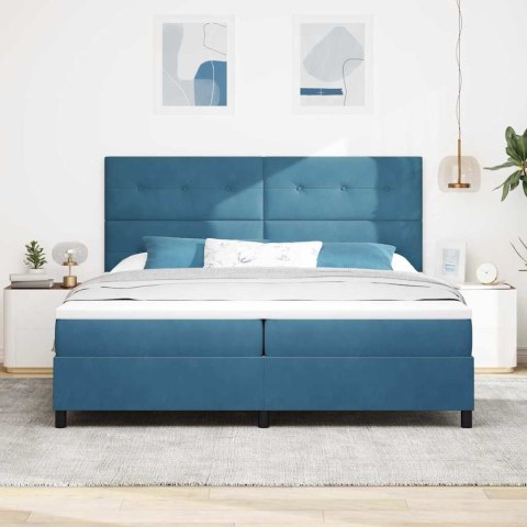 Łóżko z sprężyną LED Ciemnoniebieski 200 x 200 cm tkanina