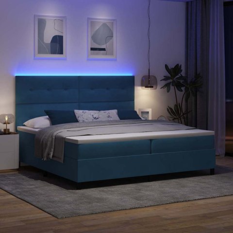 Łóżko z sprężyną LED Ciemnoniebieski 200 x 200 cm tkanina