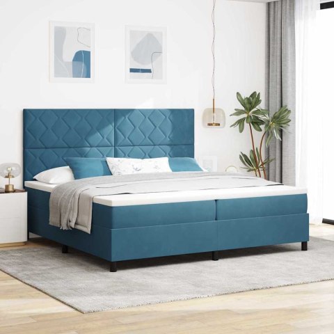 Łóżko z sprężyną LED Ciemnoniebieski 200 x 200 cm tkanina