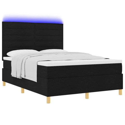 Łóżko z sprężyną LED z materacem Czarny 140 x 190 cm tkanina