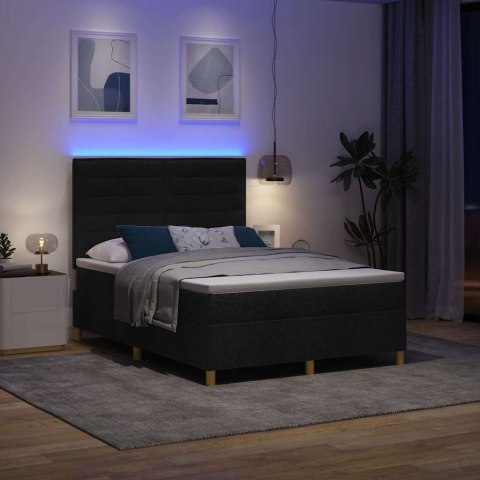 Łóżko z sprężyną LED z materacem Czarny 140 x 190 cm tkanina