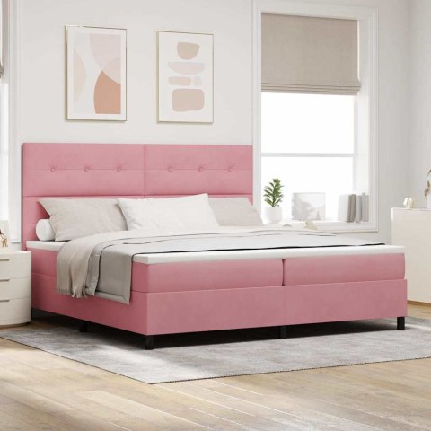 Łóżko z sprężyną LED z materacem Różowy 200 x 200 cm tkanina