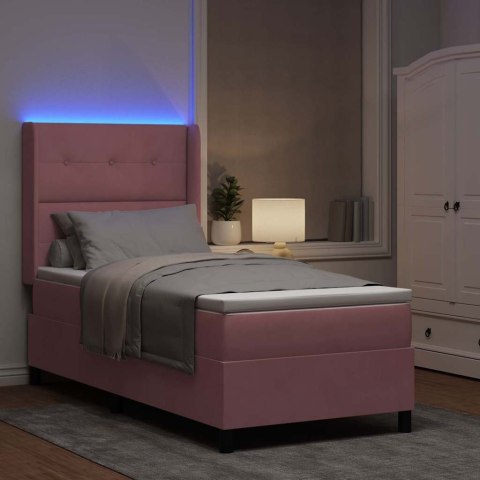 Łóżko sprężynowe z materacem z LED Różowy 100 x 200 cm Aksamit