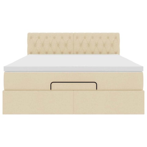 Łóżko Ottoman z materacem i diodami LED kremowe 140x190 cm