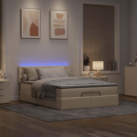 Łóżko Ottoman z materacem i diodami LED kremowe 140x190 cm
