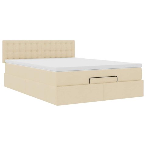 Łóżko Ottoman z materacem i diodami LED kremowe 140x190 cm
