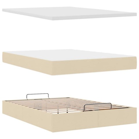 Łóżko Ottoman z materacem i diodami LED kremowe 140x190 cm