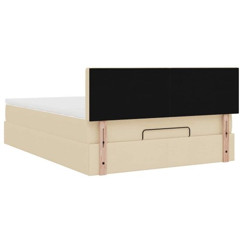 Łóżko Ottoman z materacem i diodami LED kremowe 140x190 cm