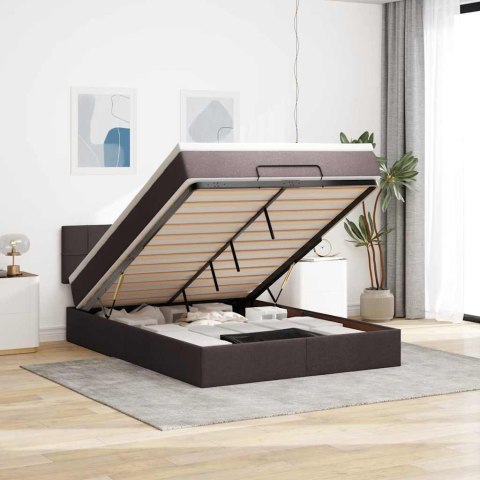 Łóżko otomana z materacem diodami LED ciemnobrązowe 140x190 cm