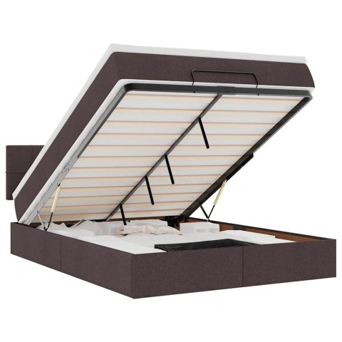 Łóżko otomana z materacem diodami LED ciemnobrązowe 140x190 cm