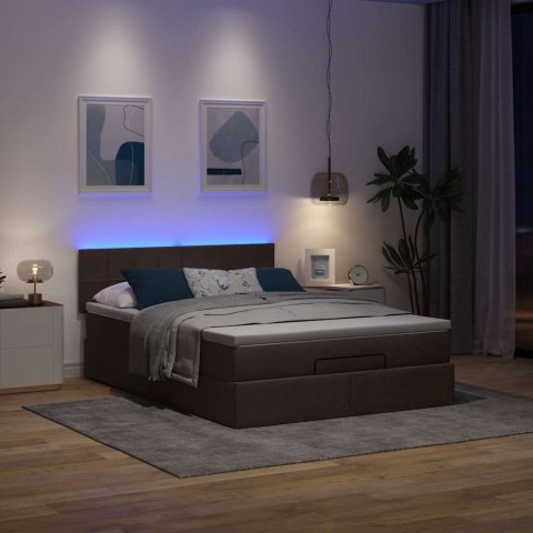 Łóżko otomana z materacem diodami LED ciemnobrązowe 140x190 cm