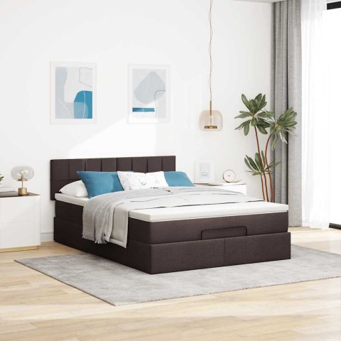 Łóżko otomana z materacem diodami LED ciemnobrązowe 140x190 cm