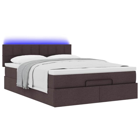 Łóżko otomana z materacem diodami LED ciemnobrązowe 140x190 cm
