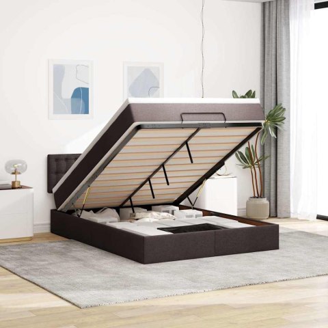 Łóżko otomana z materacem diodami LED ciemnobrązowe 140x190 cm
