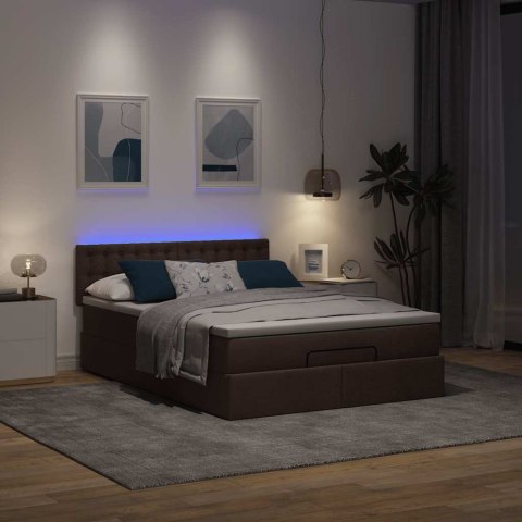 Łóżko otomana z materacem diodami LED ciemnobrązowe 140x190 cm