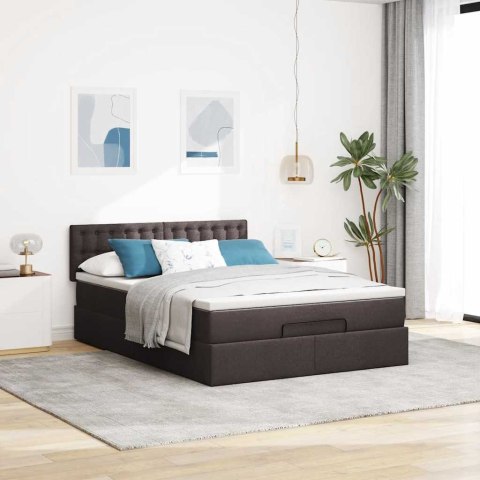 Łóżko otomana z materacem diodami LED ciemnobrązowe 140x190 cm