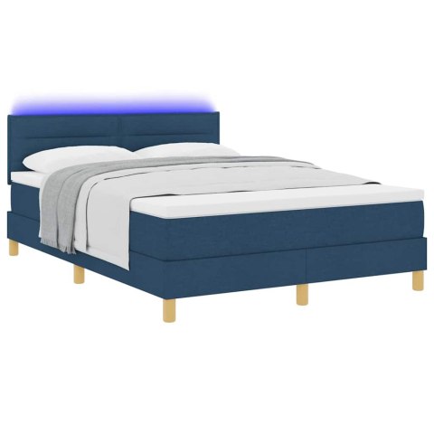 Łóżko z sprężyną LED z materacem Niebieski 140 x 190 cm tkanina