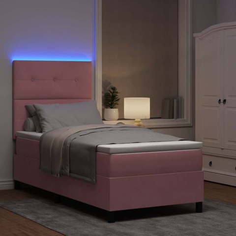 Łóżko z sprężyną LED z materacem Różowy 80 x 200 cm tkanina