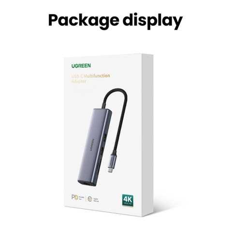 HUB Adapter USB-C - USB-A / HDMI / RJ45 / czytnik kart SD i TF / USB-C PD 100W - szary