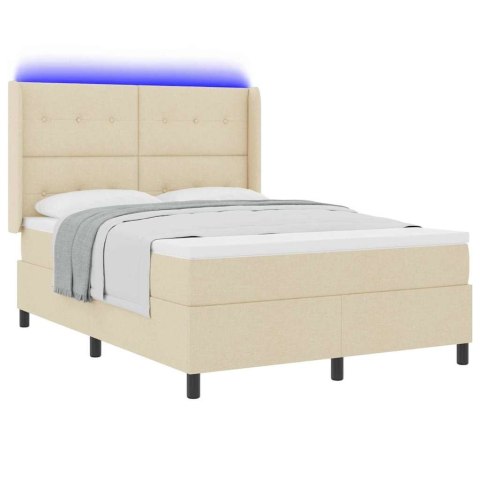 Łóżko z sprężyną LED z materacem Kremowy 140 x 190 cm tkanina
