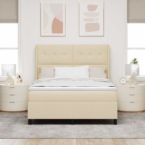 Łóżko z sprężyną LED z materacem Kremowy 140 x 190 cm tkanina