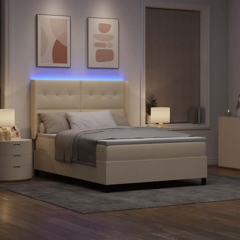 Łóżko z sprężyną LED z materacem Kremowy 140 x 190 cm tkanina